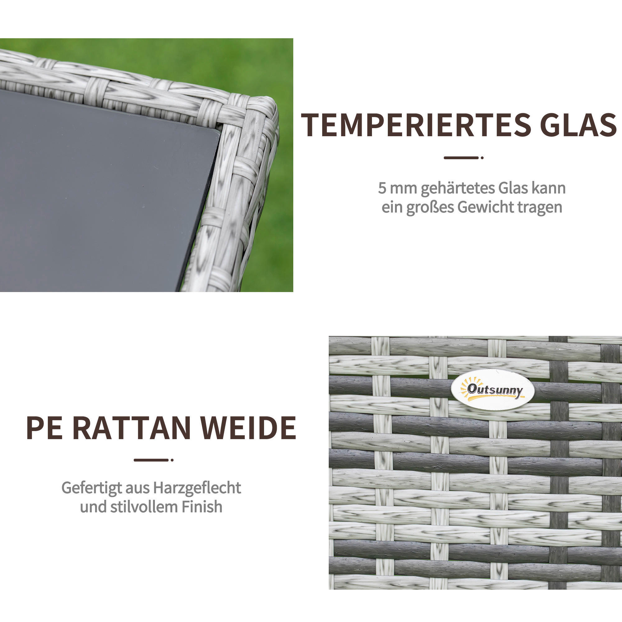 Outsunny Gartentisch grau Polypropylen B/H/L: ca. 85x150x74 cm Gartentisch - schwarz/grau (74,00/85,00/150,00cm) - Outsunny