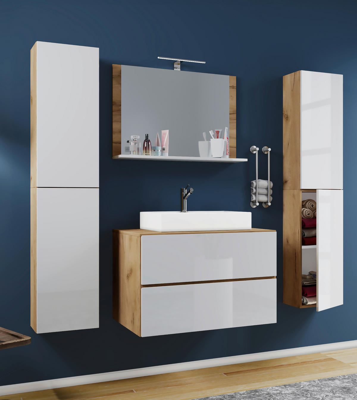 Waschplatz 5tlg-Lendas weiß Eiche Honig Nachbildung weiß B/H/T: ca. 80x52x52 cm 5tlg-Lendas - Eiche/weiß (80,00/52,00/52,00cm) - VCM Möbel