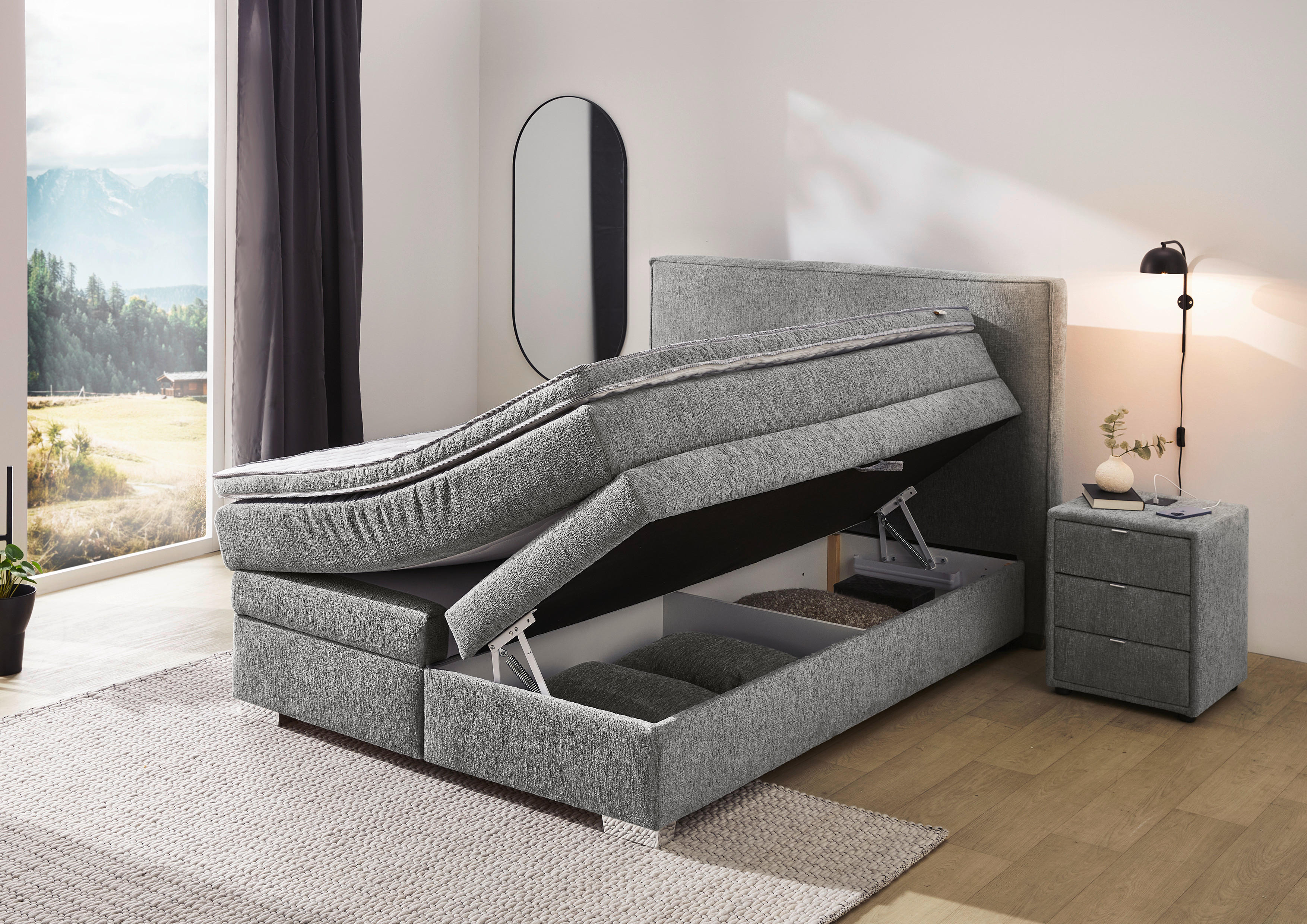 Thumbnail - Boxspringbett  grau dunkel Liegefläche B/L: ca. 140x200 cm