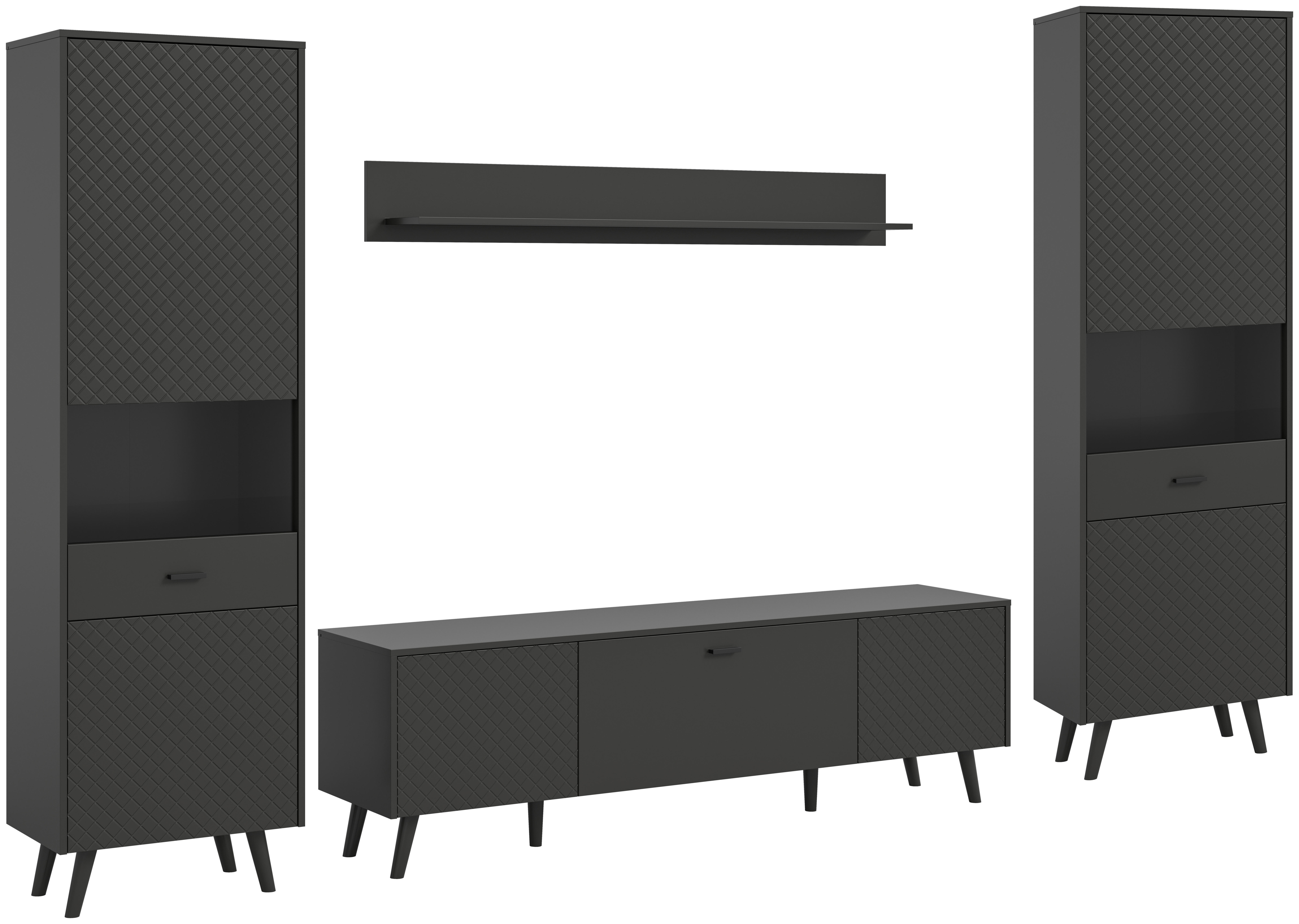 Wohnwand LINEA grau schwarz B/H/T: ca. 331x195x40 cm LINEA - schwarz/grau (331,00/195,00/40,00cm) - xonox.home