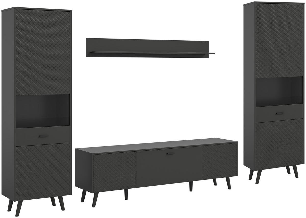 Wohnwand LINEA grau schwarz B/H/T: ca. 331x195x40 cm LINEA - schwarz/grau (331,00/195,00/40,00cm) - xonox.home
