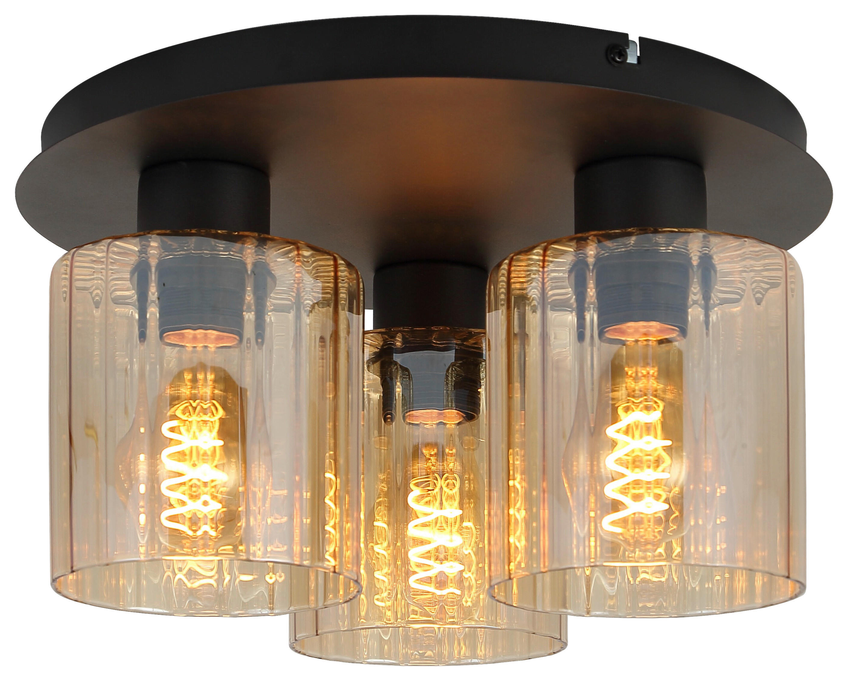 Deckenleuchte schwarz amber Glas Metall H/D: ca. 18,5x32 cm E27 3 Brennstellen Deckenleuchte_Pim - schwarz/amber (32,00/18,50cm)