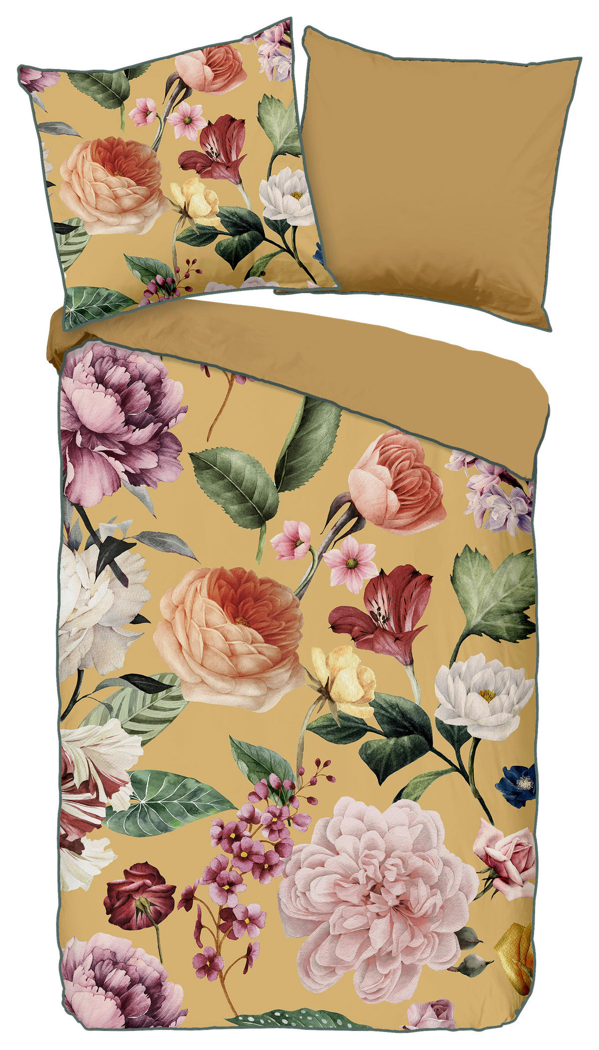 Baumwoll Bettwäsche Fiori Satin Fiori - ocker (155,00/220,00cm) - Descanso