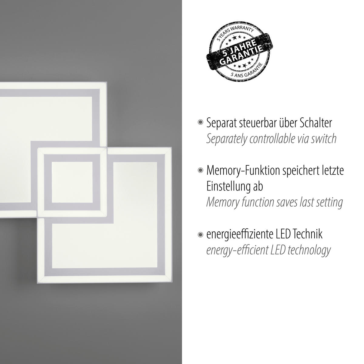 Just Light LED-Deckenleuchte BEDGING 14880-16 weiß Kunststoff Eisen B/H/T: ca. 40x5,6x40 cm 2 Brennstellen BEDGING - weiß (40,00/5,60/40,00cm) - Just Light