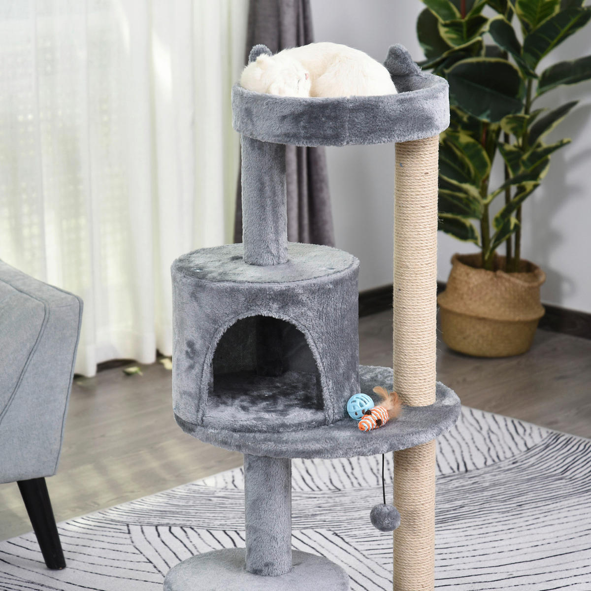 PawHut Katzenbaum grau Sisal B/H/L: ca. 48x104x48 cm Katzenbaum - grau (48,00/48,00/104,00cm) - PawHut