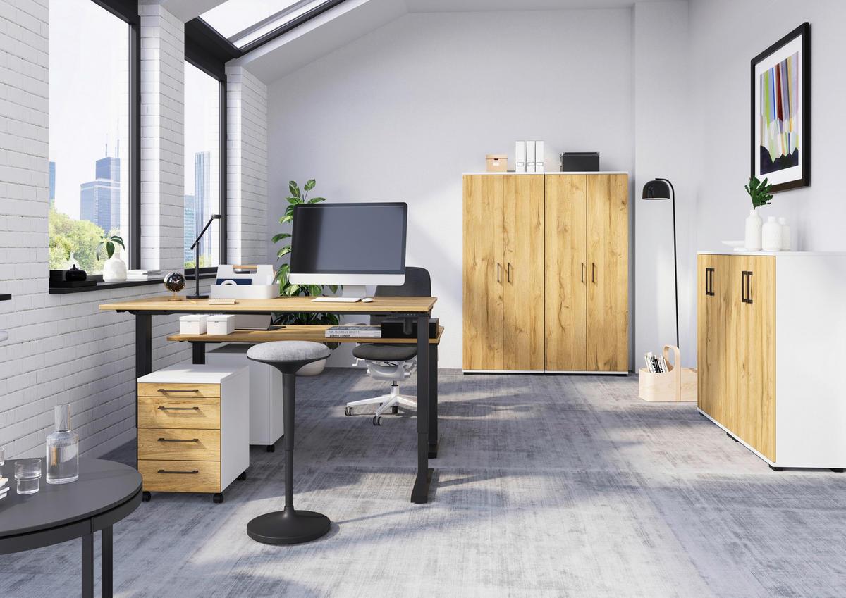 Schreibtisch 4252-582 Eiche Grand-Son Nachbildung schwarz B/H/T: ca. 160x80x80 cm 4252-582 - Eiche/schwarz (160,00/80,00/80,00cm) - Germania