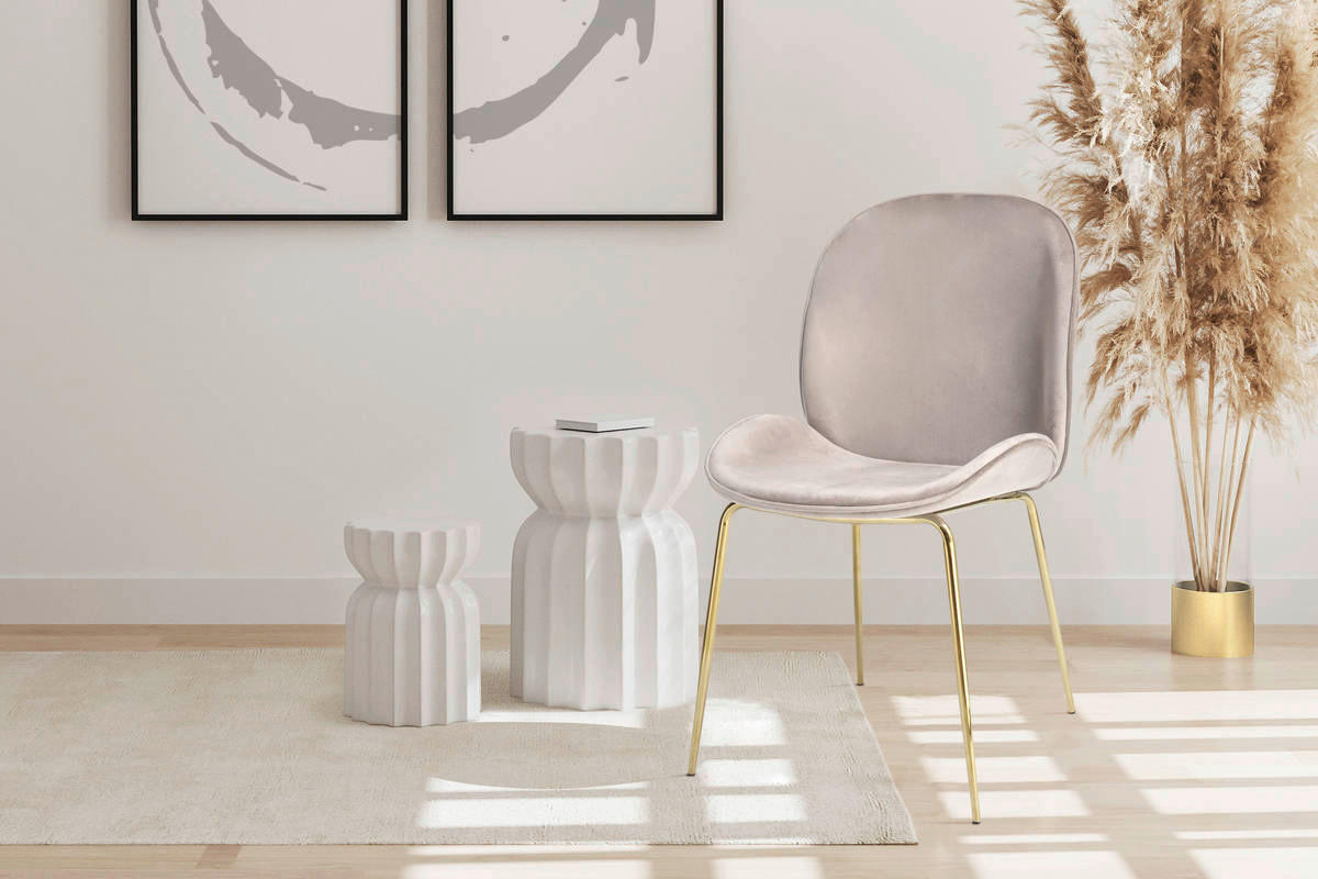 Stuhl Charlize 100 2er beige Microfaser B/H/T: ca. 48x87x59 cm Charlize 100 2er - beige/messing (48,00/87,00/59,00cm) - 360 Living