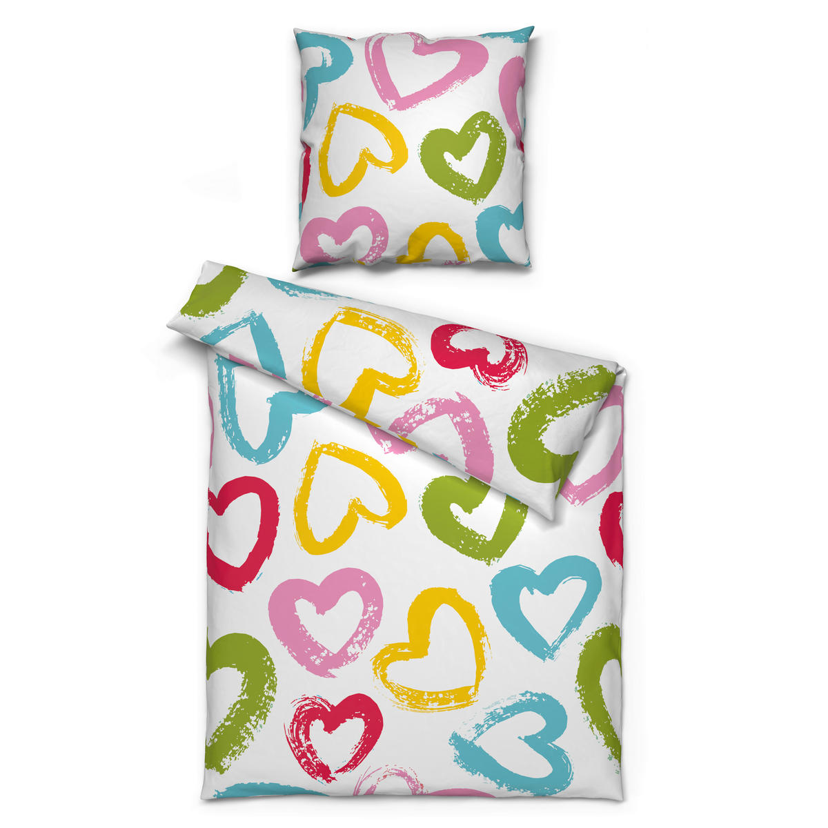 Microfaser Bettwäsche Jugendbettwäsche Herzen - multicolor (135,00/200,00cm)