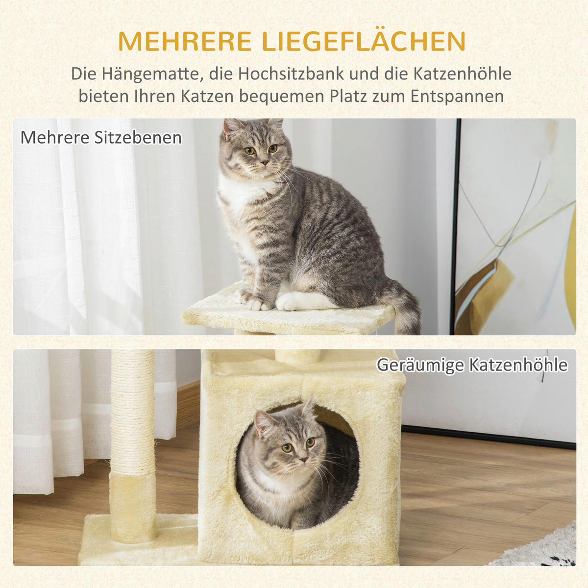 PawHut Kratzbaum beige Sisal B/H/L: ca. 50x80x30 cm Kratzbaum - beige (30,00/50,00/80,00cm) - PawHut