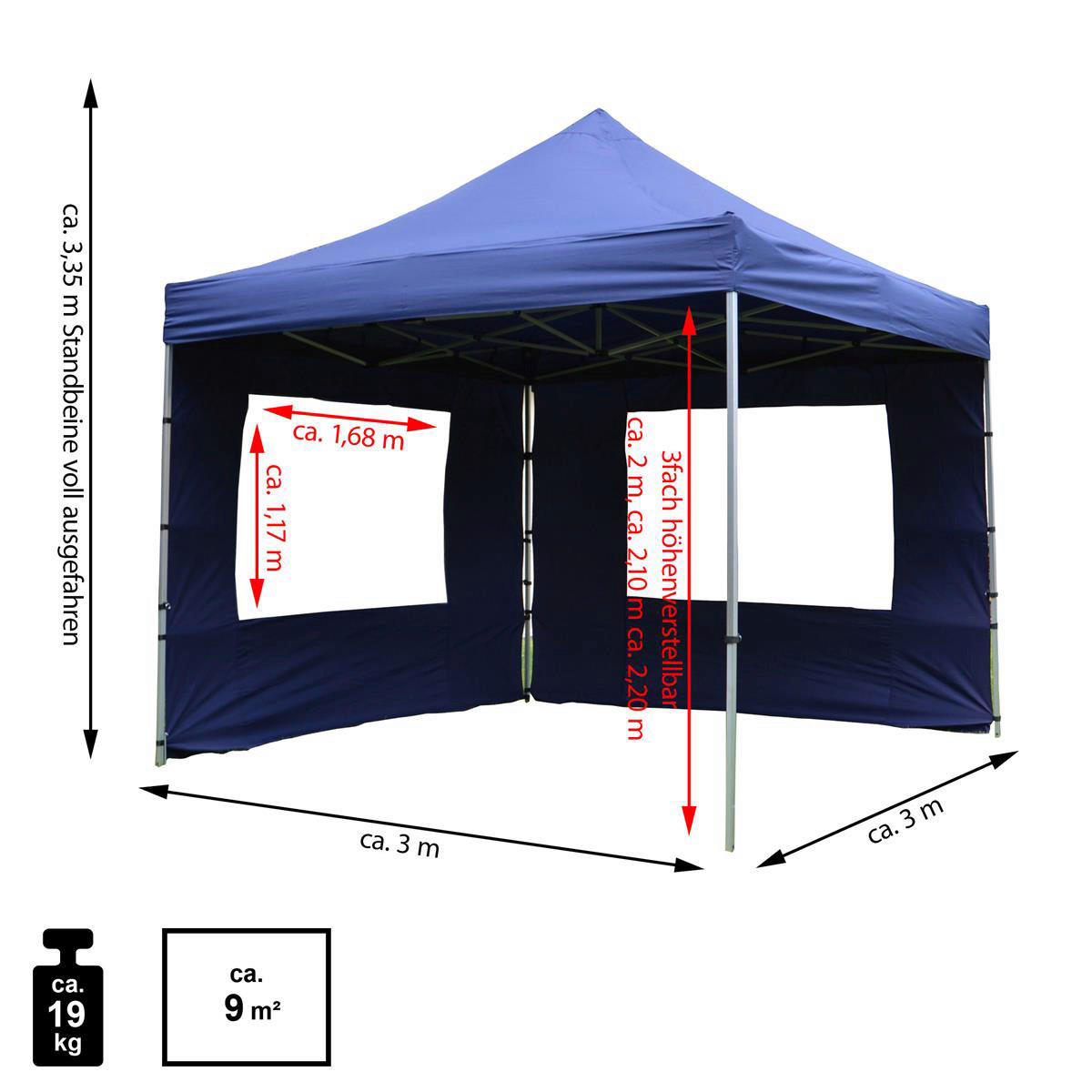 VCM Pavillon PROFI blau Metall B/H/L: ca. 300x200x300 cm PROFI - blau (300,00/300,00/200,00cm) - VCM