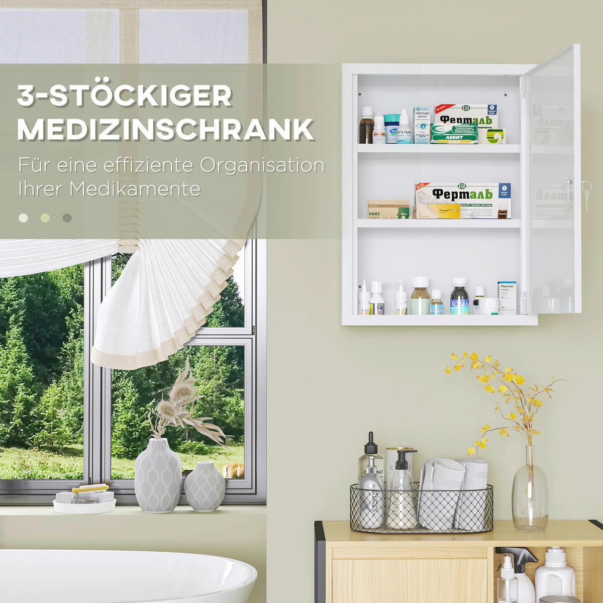 kleankin Medizinschrank weiß Edelstahl B/H/L: ca. 15x40x53,5 cm Medizinschrank - weiß (53,50/15,00/40,00cm) - kleankin