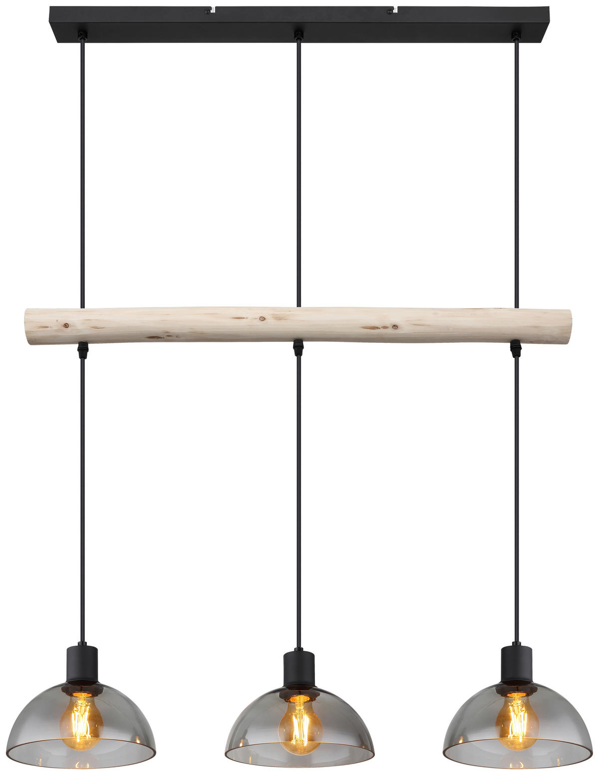 GLOBO Pendelleuchte Rauch natur mattschwarz Holz Glas Metall B/H/T: ca. 20x120x80 cm E27 3 Brennstellen LINDI - natur/mattschwarz (20,00/120,00/80,00cm) - GLOBO