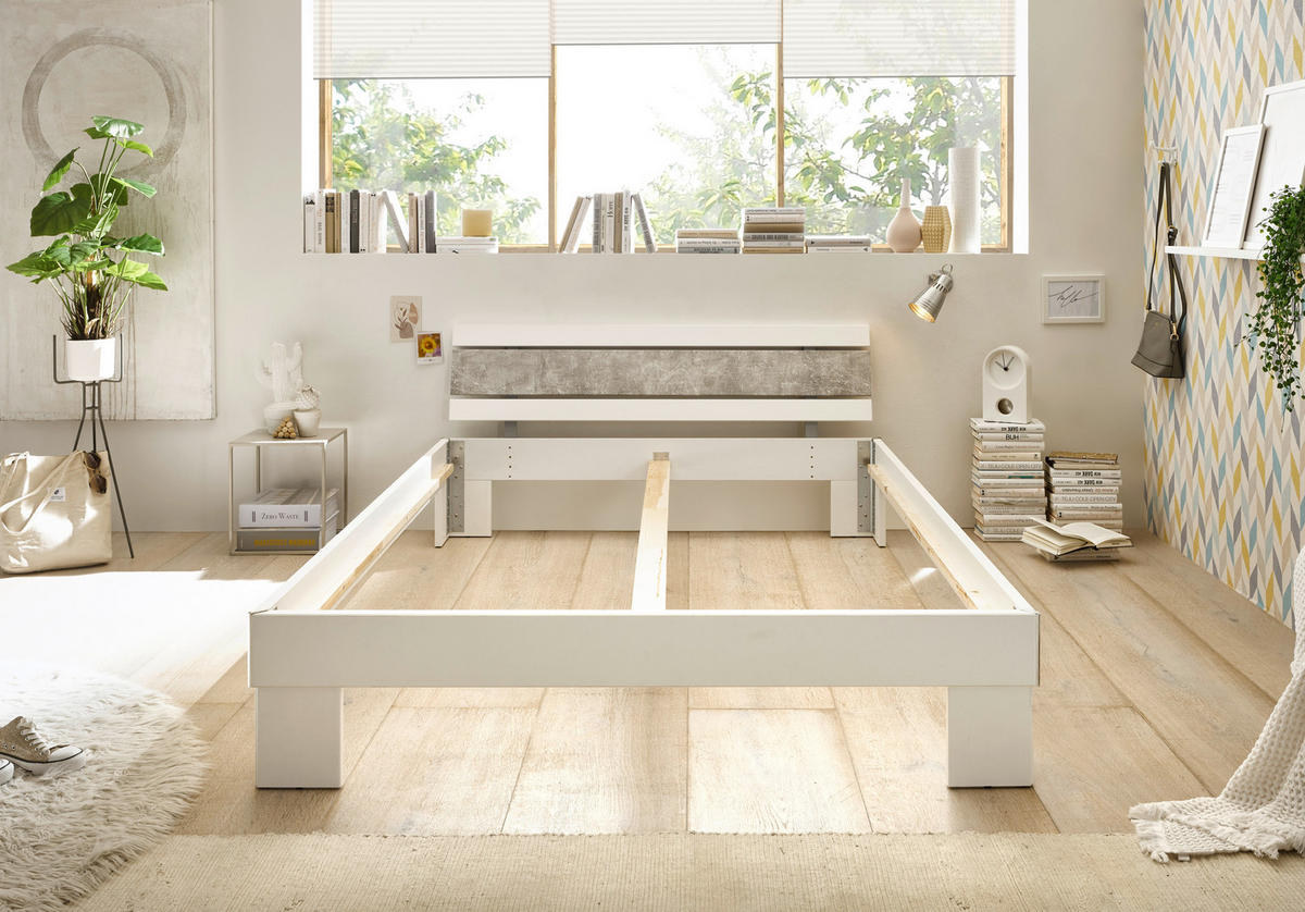 Futonbett Lyon weiß Beton Optik Liegefläche B/L: ca. 140x200 cm Lyon - Beton/weiß (146,00/69,00/211,00cm)