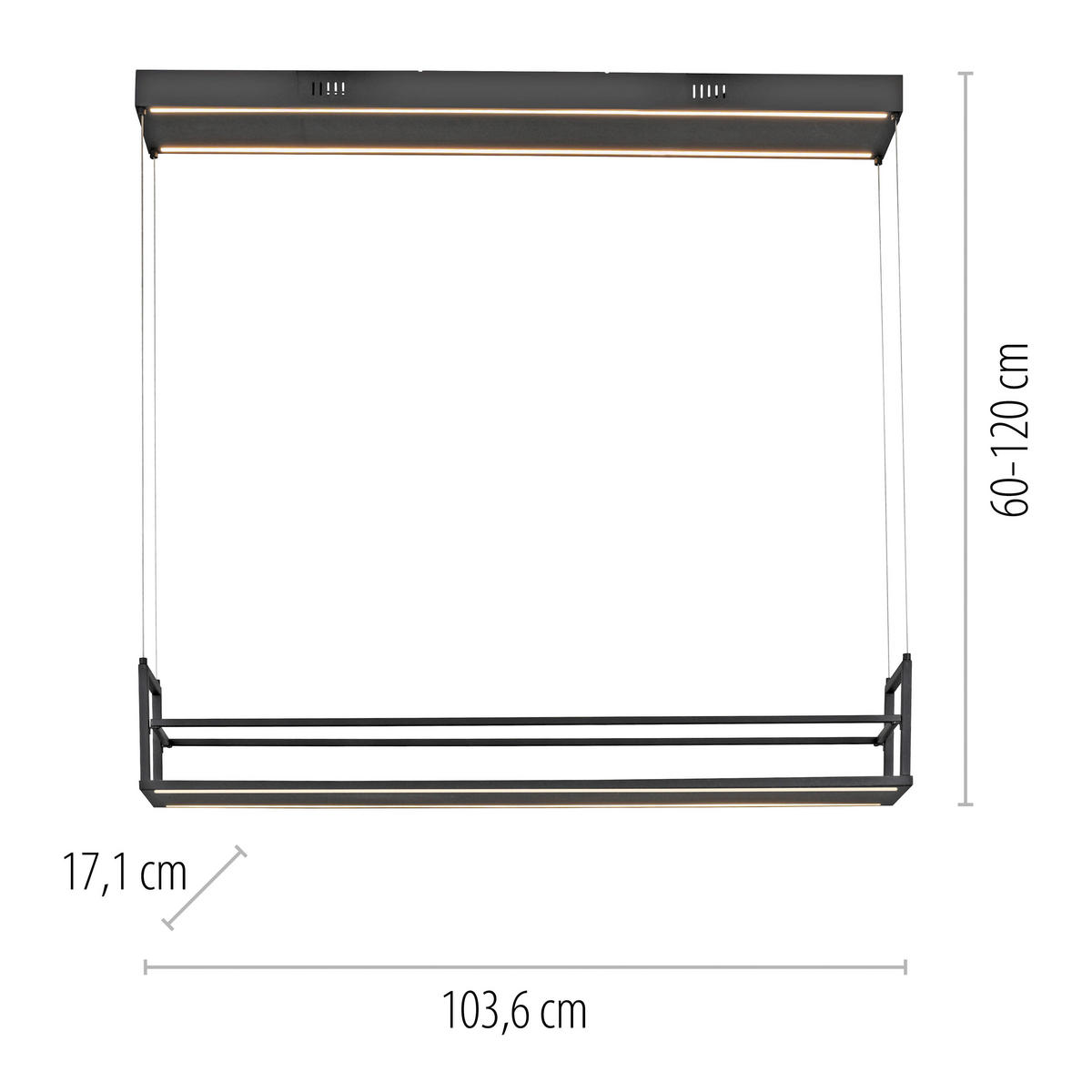 Just Light LED-Pendelleuchte schwarz B/H/L: ca. 17,1x120x103,6 cm LED-Pendelleuchte_Sontura - schwarz (103,60/17,10/120,00cm) - Just Light