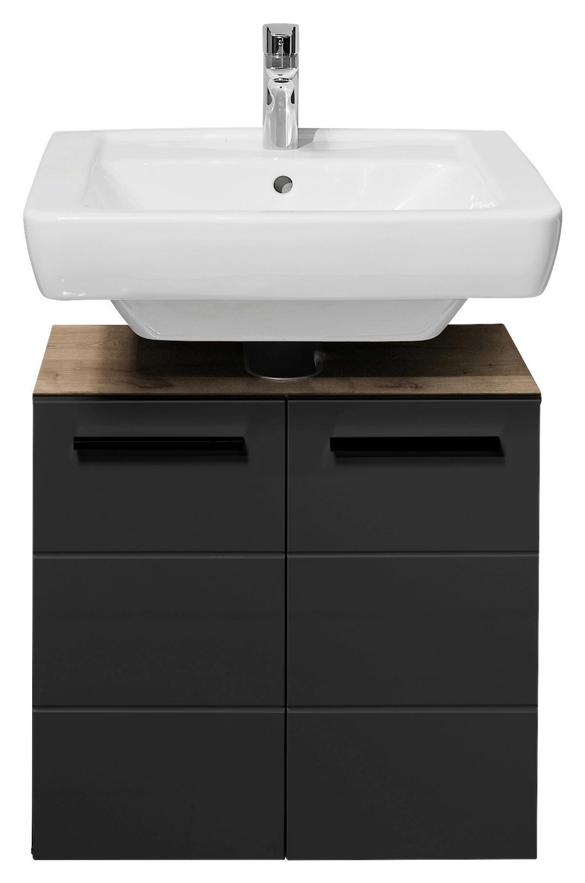 Waschbeckenunterschrank Vista Oak Eiche Viking Nachbildung schwarz matt B/H/T: ca. 60x62x31 cm Vista - schwarz/Oak (60,00/62,00/31,00cm)