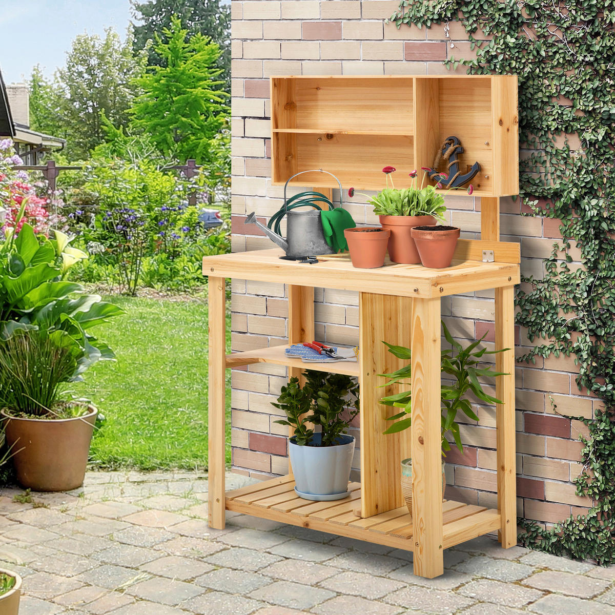 Outsunny Pflanztisch natur B/H/L: ca. 43x136,5x80 cm Gärtnertisch 845-385 - natur (80,00/43,00/136,50cm) - Outsunny