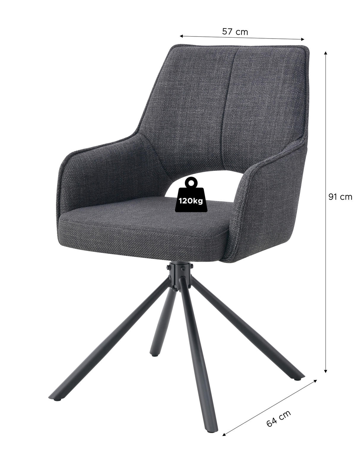 Drehstuhl JANA, 2er Set anthrazit schwarz B/H/T: ca. 57x91x64 cm JANA, 2er Set - schwarz/anthrazit (57,00/91,00/64,00cm) - xonox.home