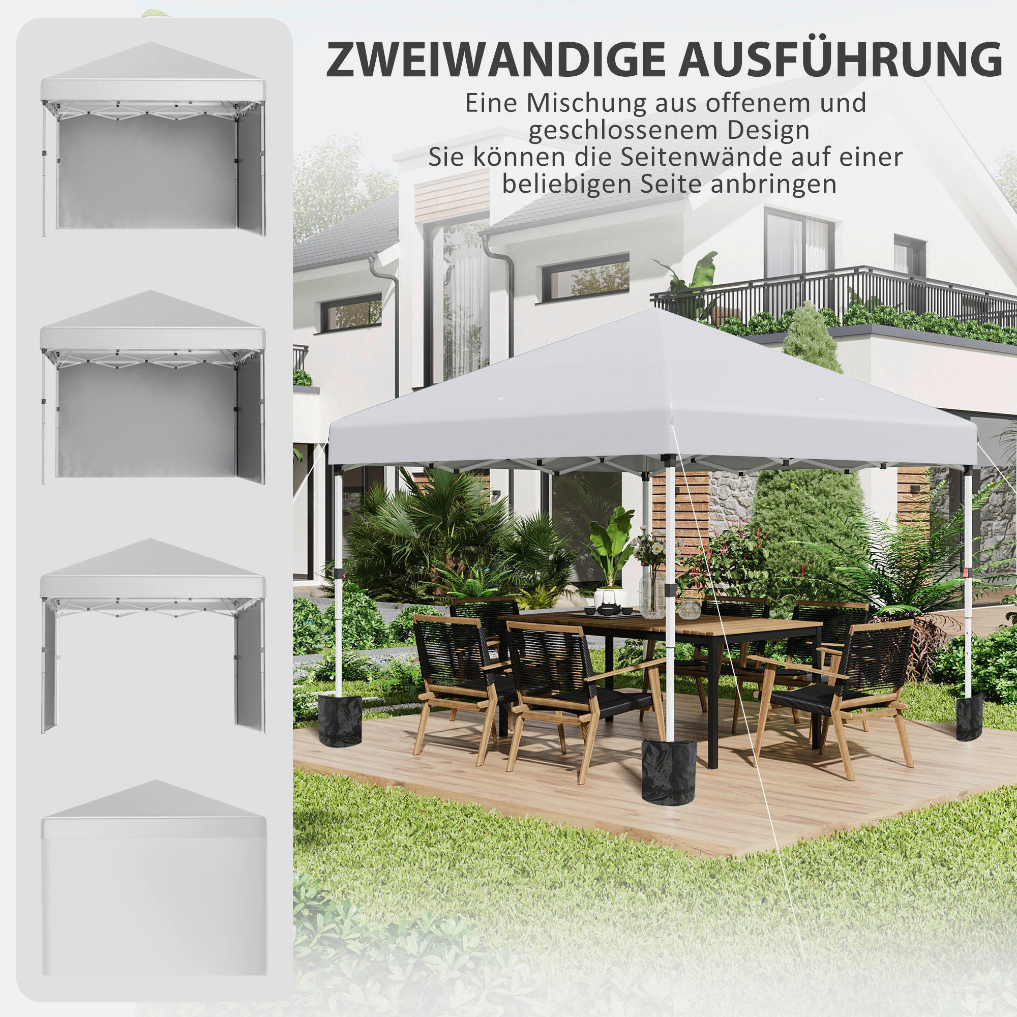 Outsunny Pavillon weiß Polyester B/H/L:...