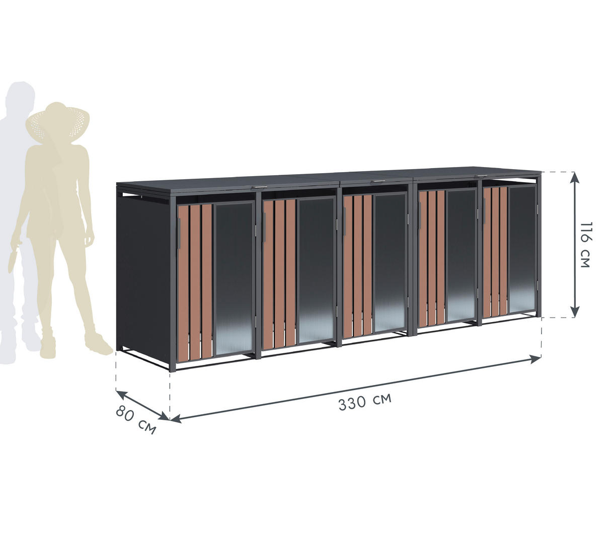 Westmann Mülltonnenbox Status anthrazit B/H/L: ca. 330x116x80 cm Status - anthrazit (80,00/330,00/116,00cm) - Westmann