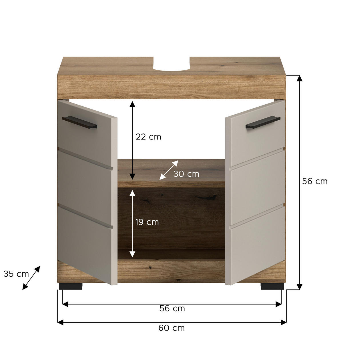 Waschbeckenunterschrank Scout Evoke Oak Nachbildung Kaschmirgrau Nachbildung B/H/T: ca. 60x56x34 cm Scout - Kaschmirgrau (60,00/56,00/34,00cm) - xonox.home