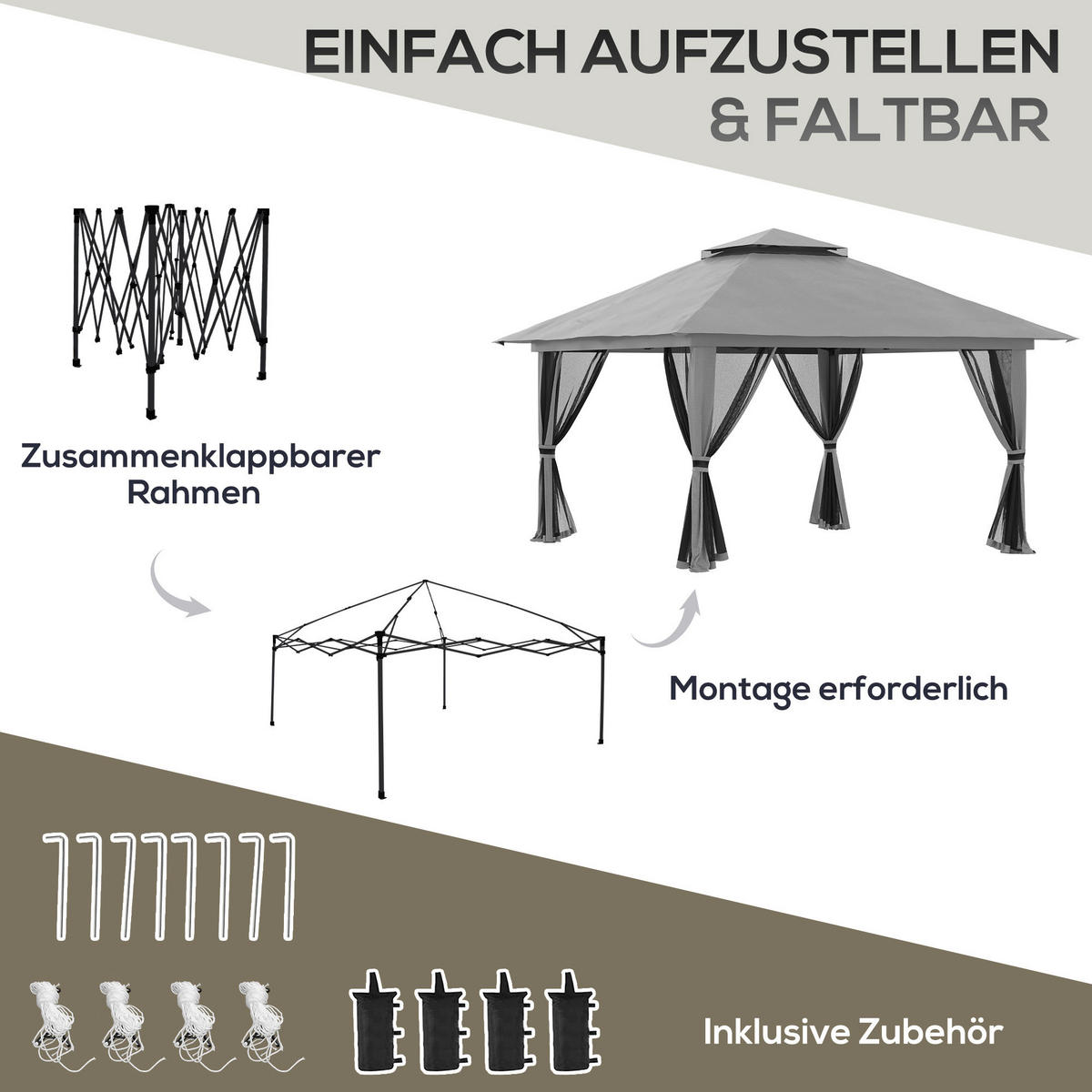 Outsunny Faltpavillon dunkelgrau Stoff B/H/L: ca. 392x283x392 cm Faltpavillon - dunkelgrau (392,00/392,00/283,00cm) - Outsunny