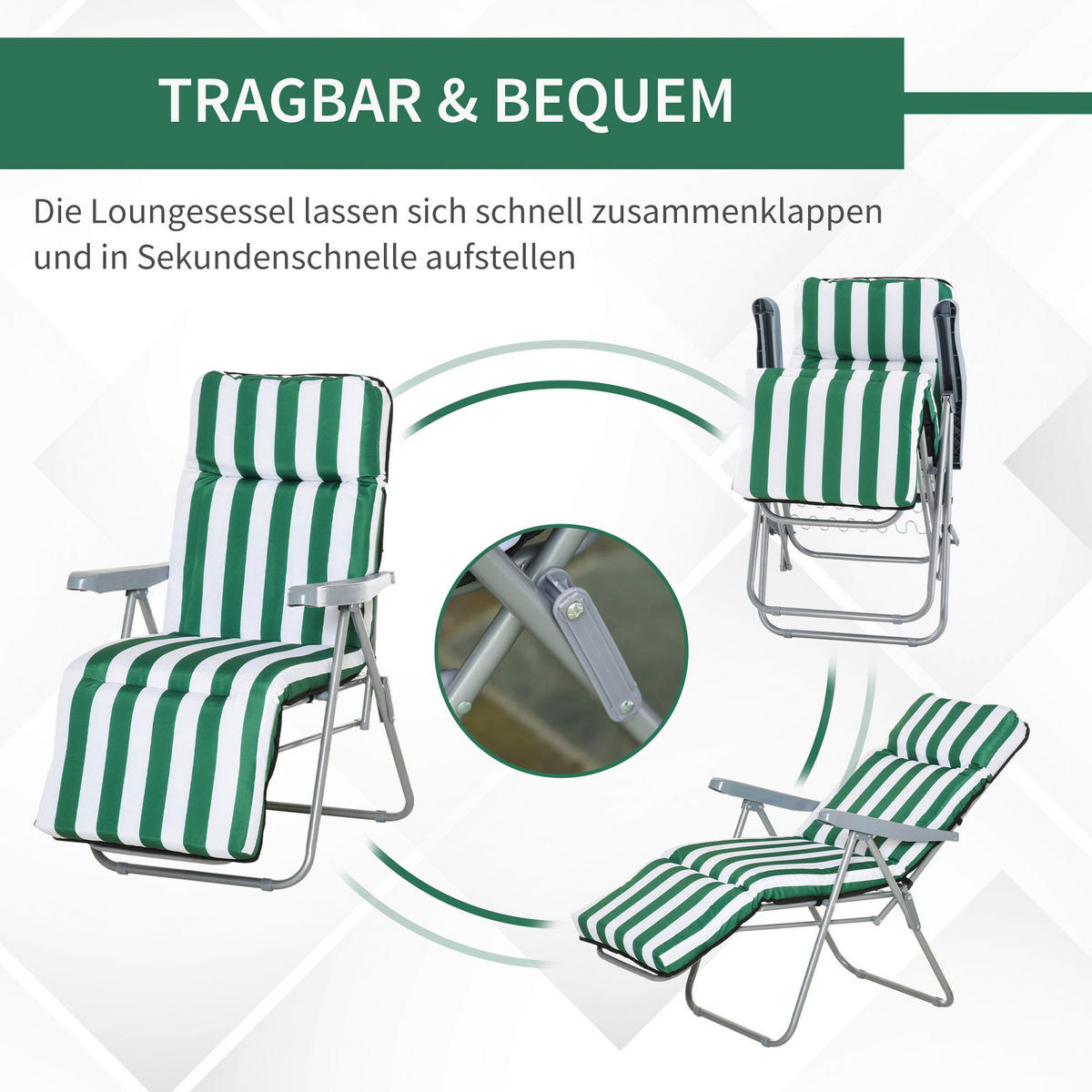 Outsunny Gartenliege weiß Stahl B/H/L: ca. 75x102x60 cm Gartenliege - weiß/grün (60,00/75,00/102,00cm) - Outsunny