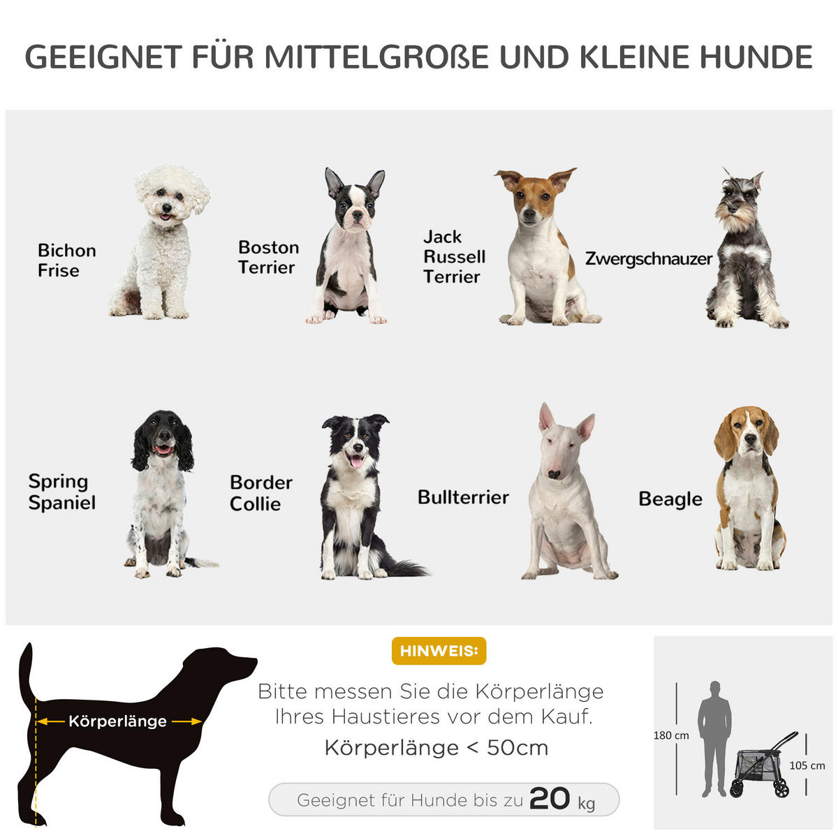 PawHut Hunde-Zubehör grau Polyester B/H/L: ca. 62x102x105 cm Hundewagen - grau (105,00/62,00/102,00cm) - PawHut