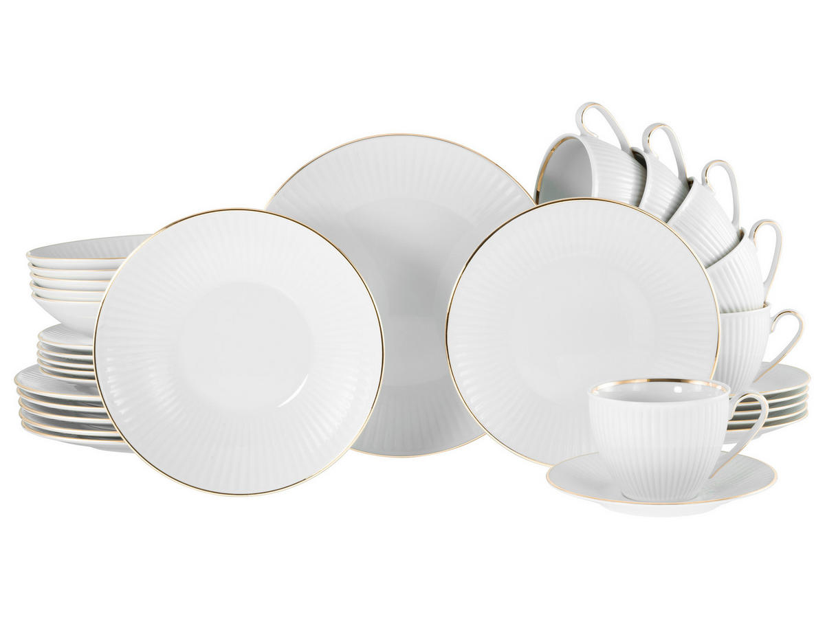CreaTable Kombiservice Valencia gold Porzellan 30 tlg. Valencia - gold/weiß - CreaTable