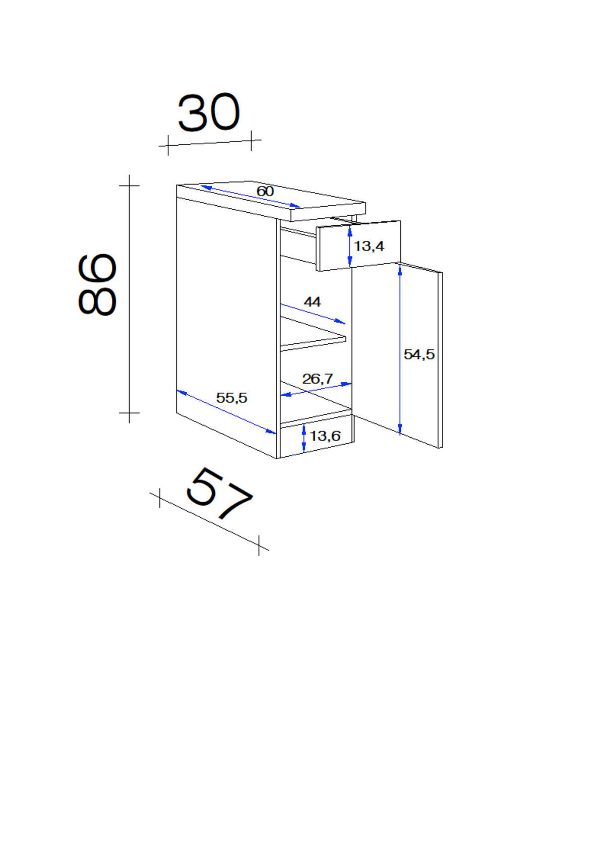 Unterschrank Valero weiß Hochglanz B/H/T: ca. 30x86x60 cm Valero - Eiche/weiß (30,00/86,00/60,00cm) - Flex-Well