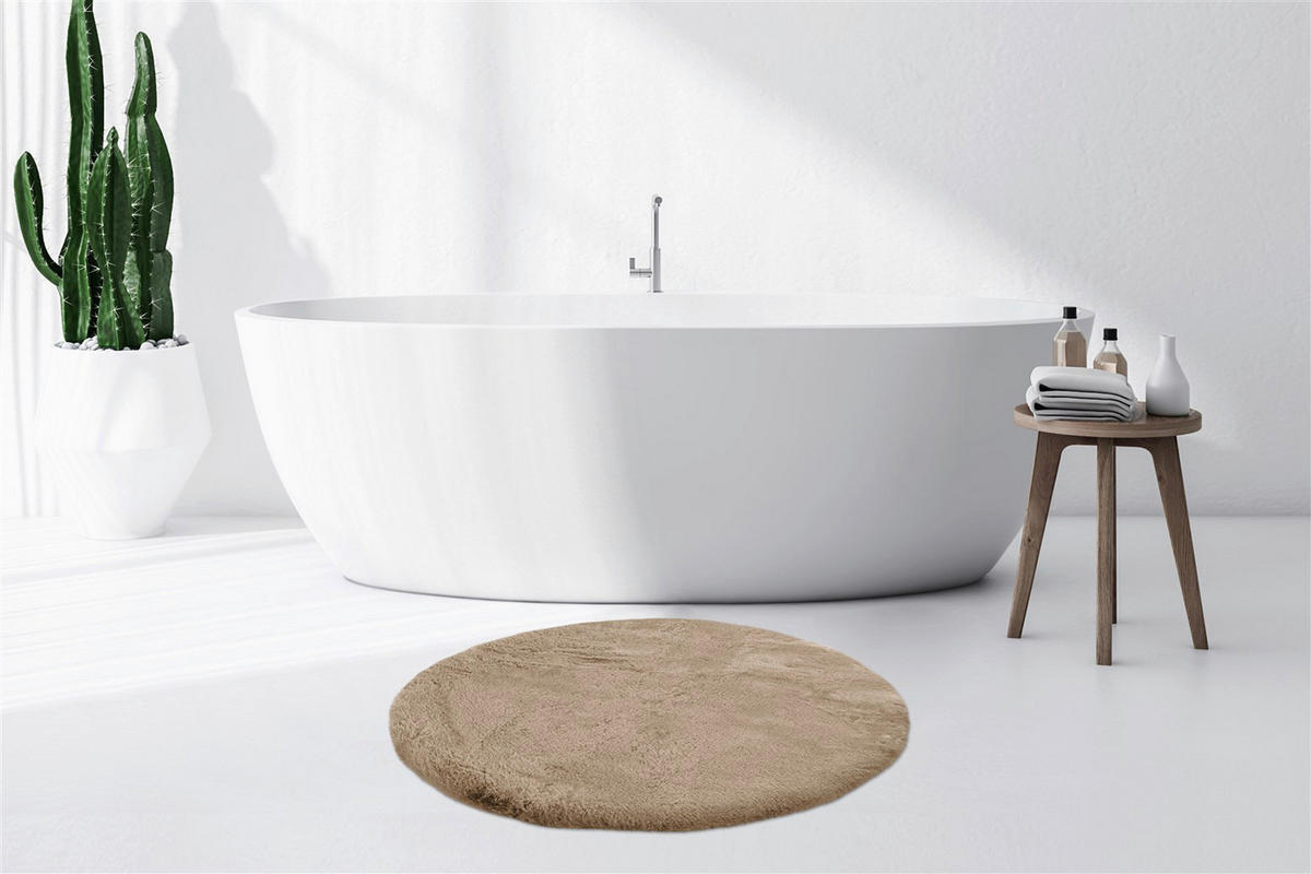 Kayoom Hochflorteppich Badematte Rabbit 425 beige B/H/L: ca. 100x3,5x100 cm Badematte Rabbit 425 - beige (100,00/100,00/3,50cm) - Kayoom