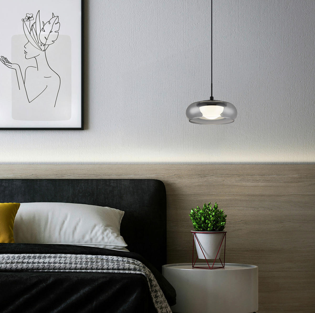 GLOBO Hängeleuchte schwarz Rauch Glas Metall B/H/L: ca. 26x18x26 cm Hängeleuchte-Carlene - schwarz/Rauch (26,00/26,00/18,00cm) - GLOBO