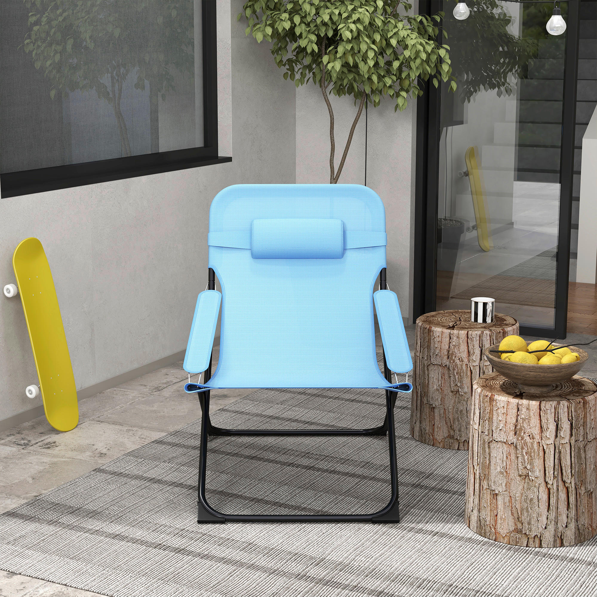 Outsunny Klappstuhl blau Edelstahl B/H/L: ca. 91x69x96 cm Klappstuhl - blau (96,00/91,00/69,00cm) - Outsunny
