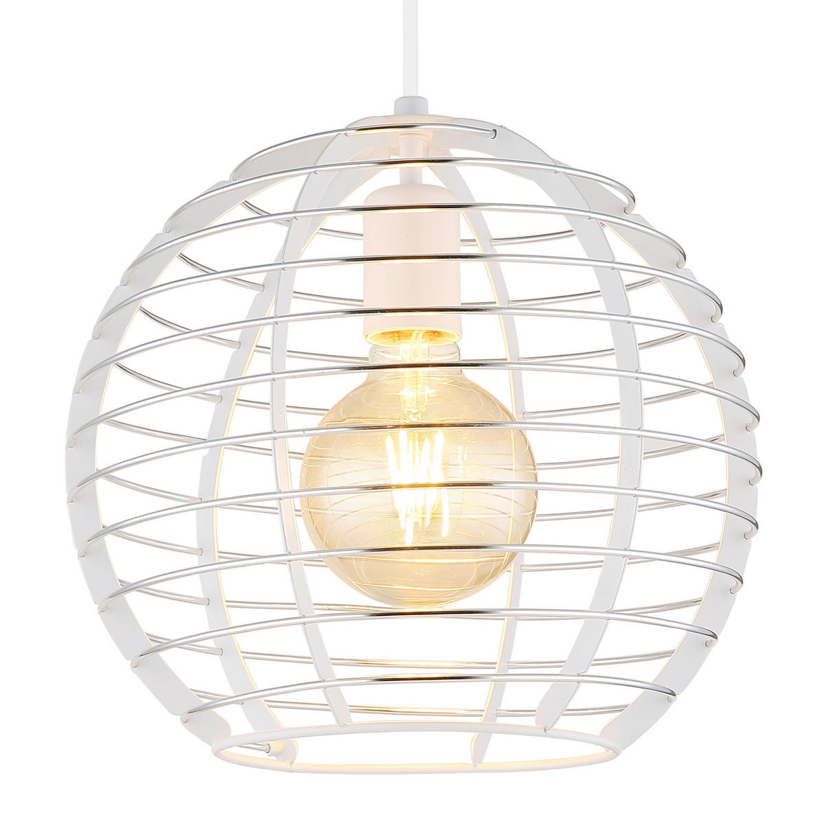 GLOBO Hängeleuchte Chrom weiß Metall Aluminium B/H/L: ca. 34x33x34 cm E27 1 Brennstellen Hängeleuchte-Nesa - weiß/Chrom (34,00/34,00/33,00cm) - GLOBO