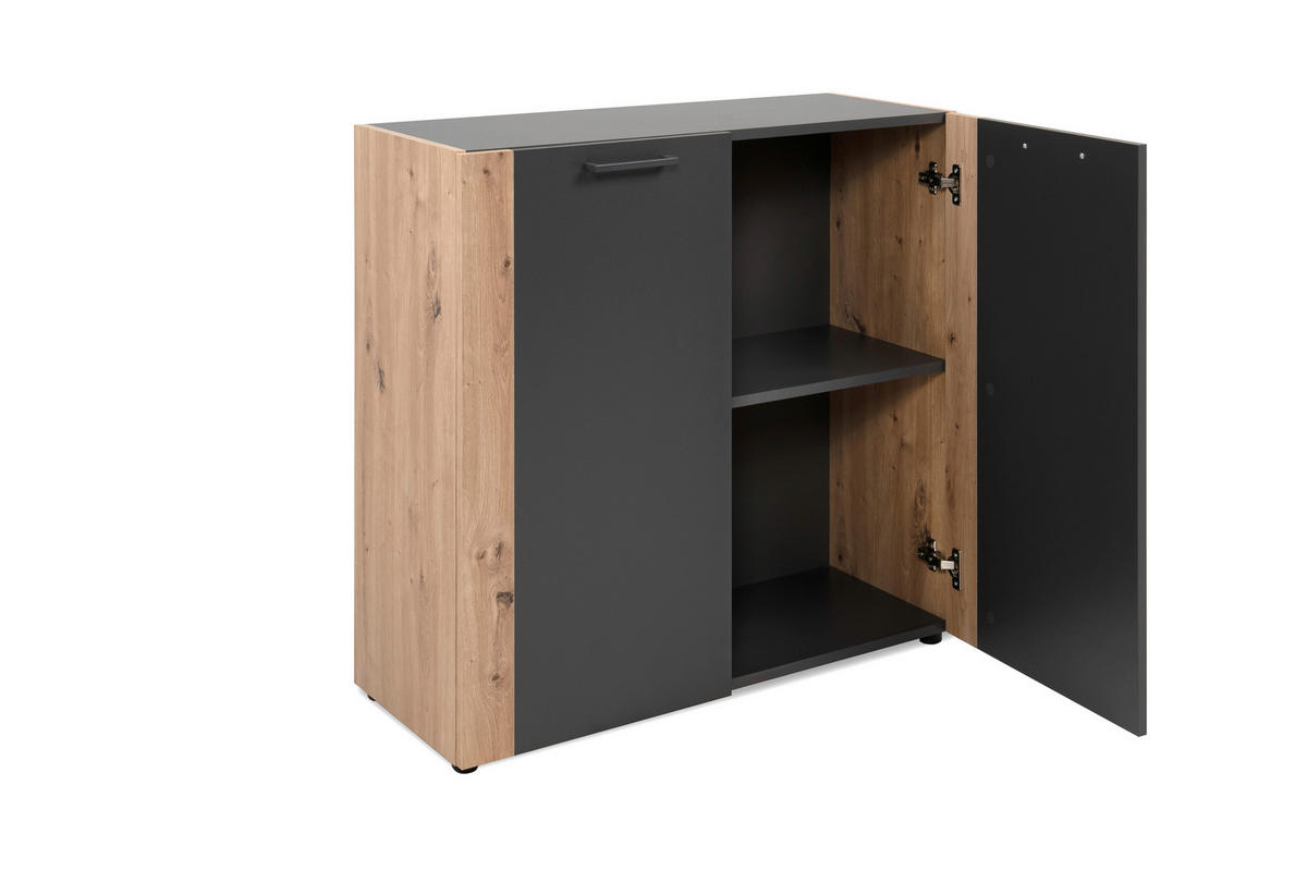 Kommode Cento anthrazit Eiche Artisan Oak Nachbildung B/H/T: ca. 89x83x35 cm Cento - Eiche/anthrazit (89,00/83,00/35,00cm)