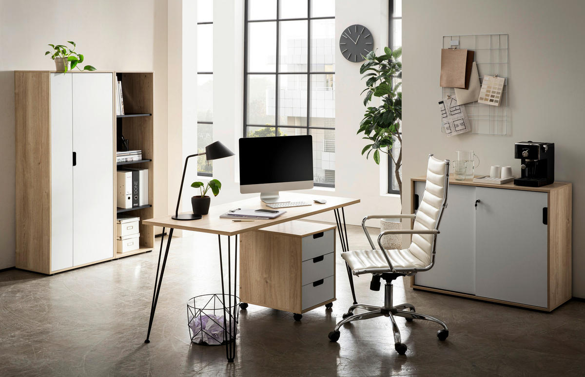 Hochschrank Emmik schwarz matt Eiche Eiche weiß Nachbildung B/H/T: ca. 44,8x163,6x41 cm Emmik - Eiche/schwarz (44,80/163,60/41,00cm) - Möbelpartner