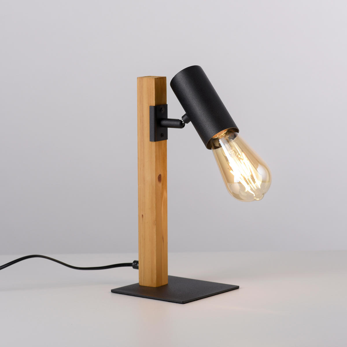 Just Light Tischleuchte PILON 15164-18 natur schwarz Holz Metall B/H/T: ca. 13x32,5x13,5 cm E27 1 Brennstellen PILON - natur/schwarz (13,00/32,50/13,50cm) - Just Light