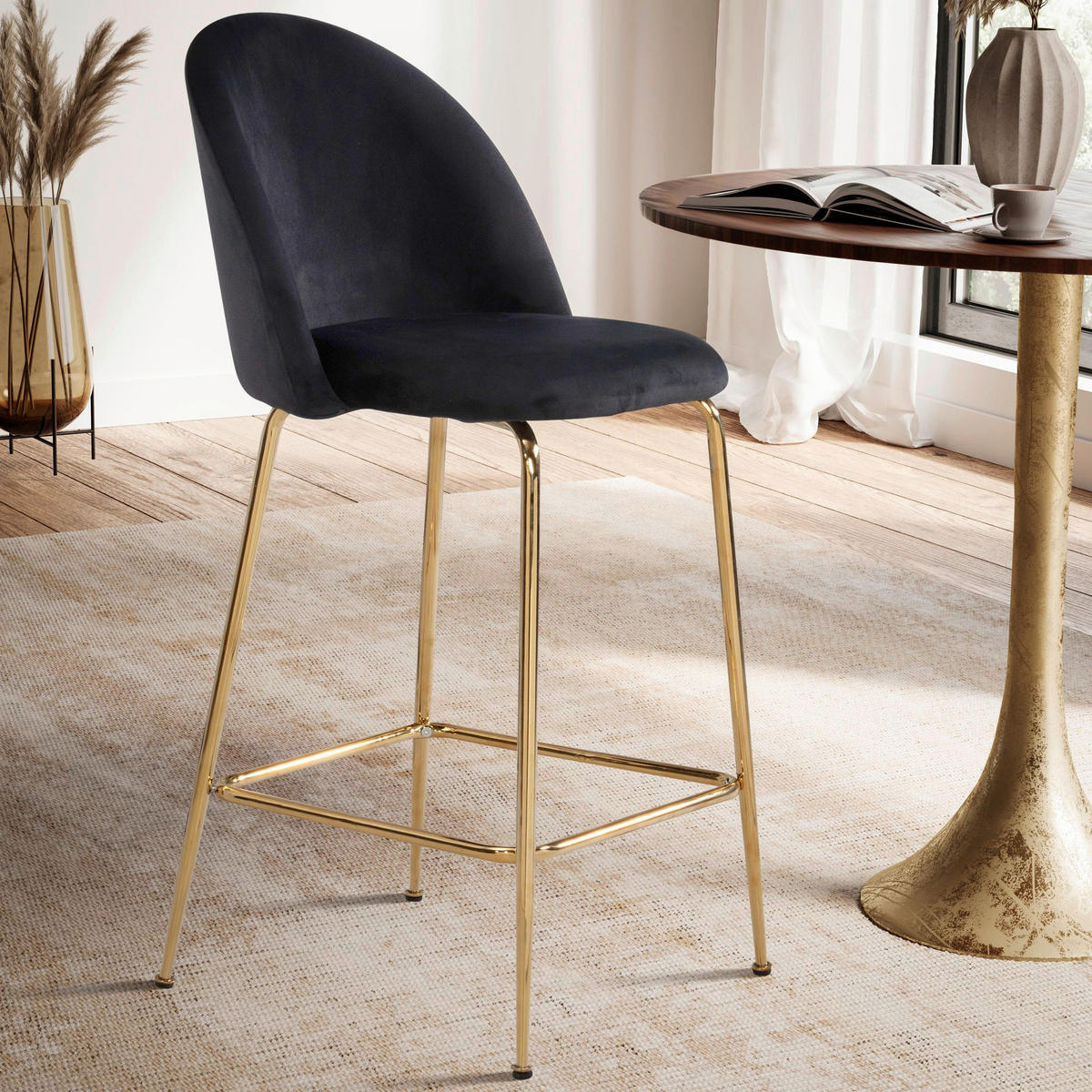 Barhocker 2er Set schwarz Polyester B/H/T: ca. 50x102x50 cm 2er Set - schwarz (50,00/102,00/50,00cm) - Wohnling
