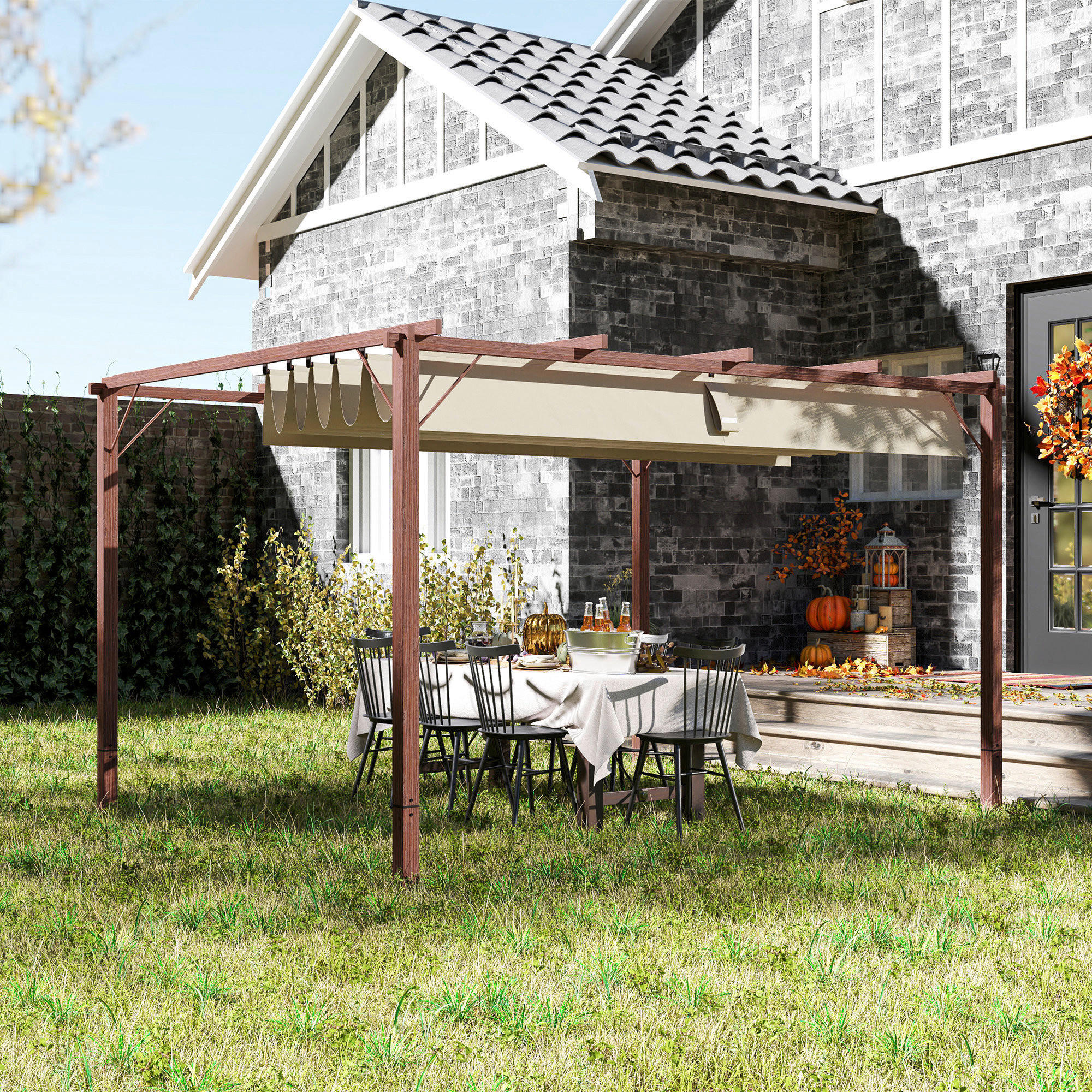 Outsunny Pergola natur Aluminium B/H/L: ca. 300x232x382 cm Pergola - natur (382,00/300,00/232,00cm) - Outsunny