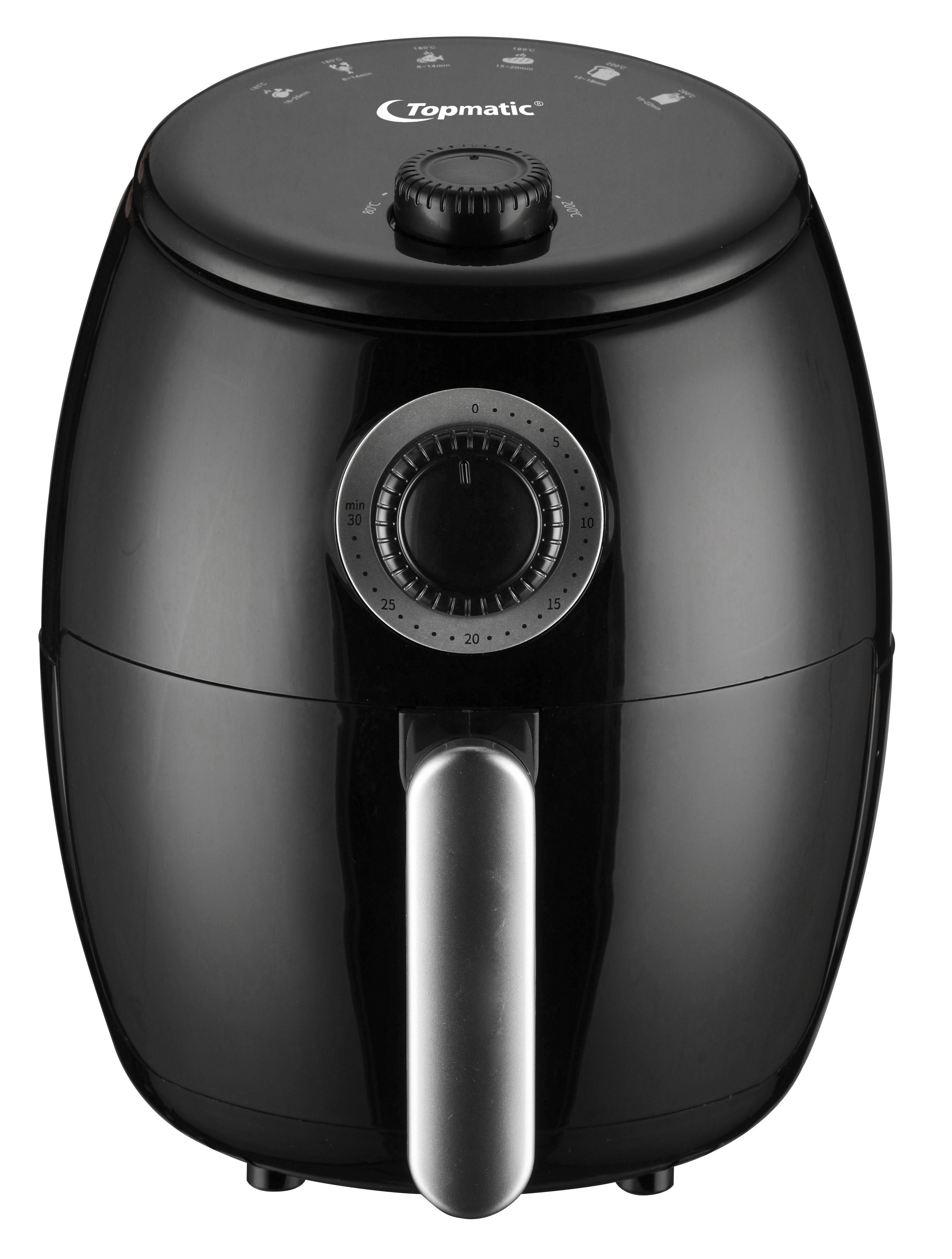 Topmatic Heißluftfritteuse AF-1000M schwarz Kunststoff B/H/T: ca. 25x30x25 cm ca. 2 l Heißluftfritteuse AF-1000M - schwarz (25,00/30,00/25,00cm) - Topmatic