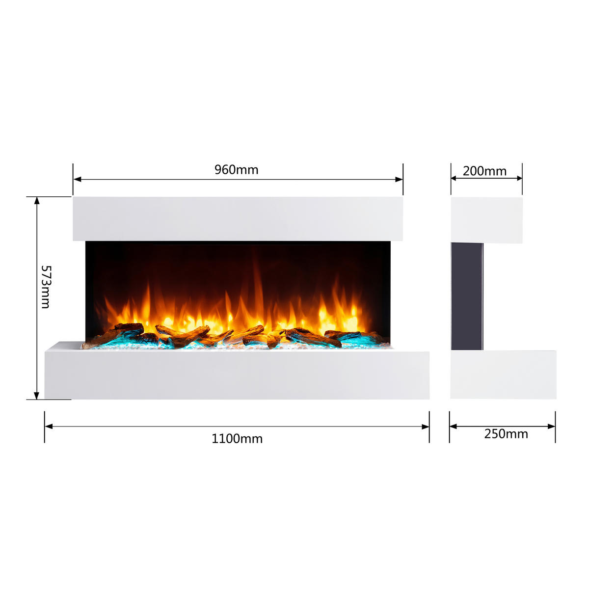 Balderia Wandkamin Ignis weiß MDF B/H/T: ca. 110x57,3x25 cm ca. 2000 W Elekt.-Kamin Ignis EF197A-MT197C - weiß (110,00/57,30/25,00cm) - Balderia