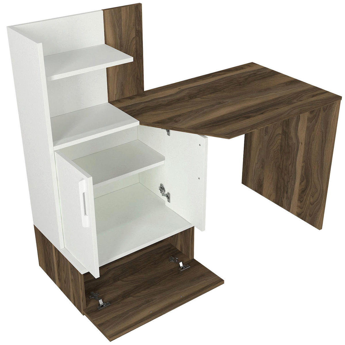 Schreibtisch Padora walnuss Nachbildung weiß B/H/T: ca. 131x115x60 cm Padora - weiß/walnuss (131,00/115,00/60,00cm) - moebel17