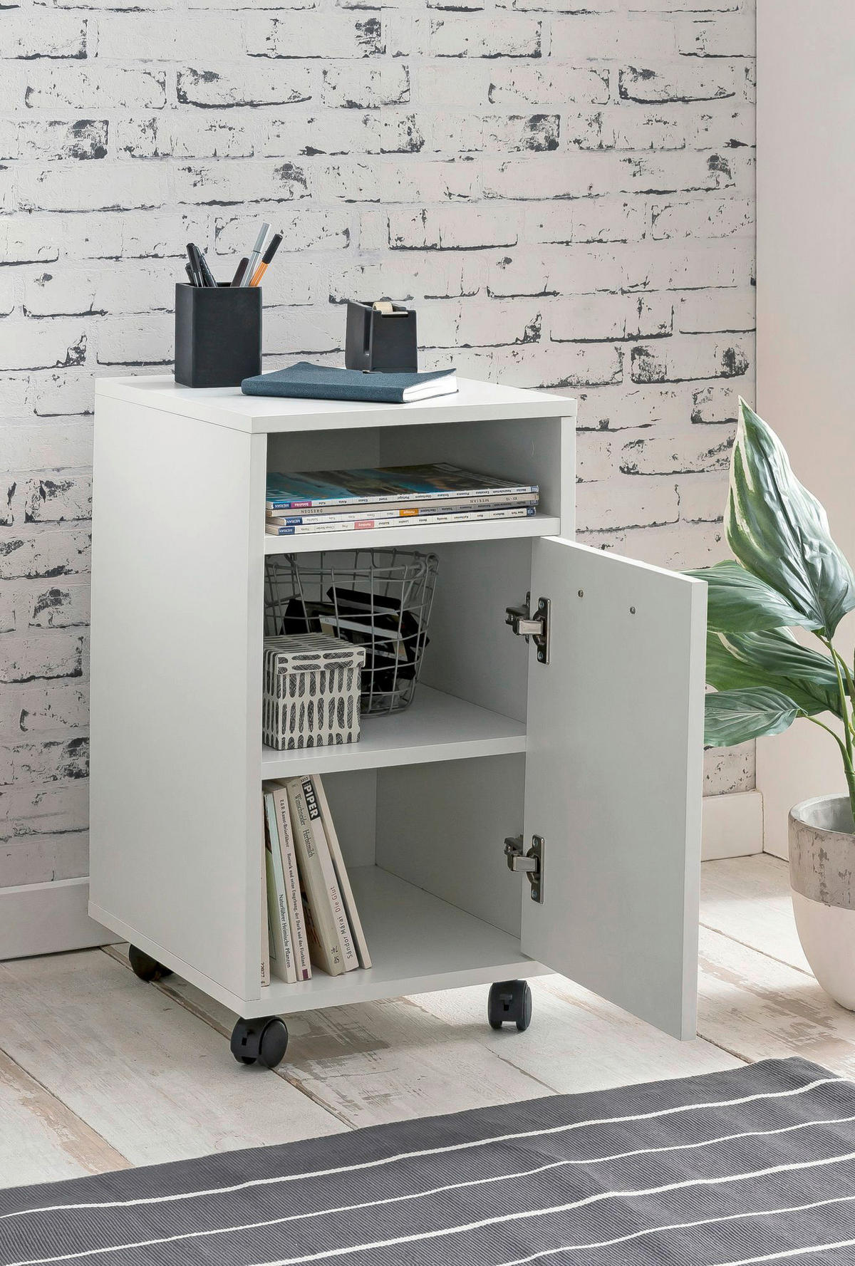 Rollcontainer weiß Spanplatte B/H/T: ca. 33x60x38 cm Rollcontainer - weiß (33,00/60,00/38,00cm) - Wohnling