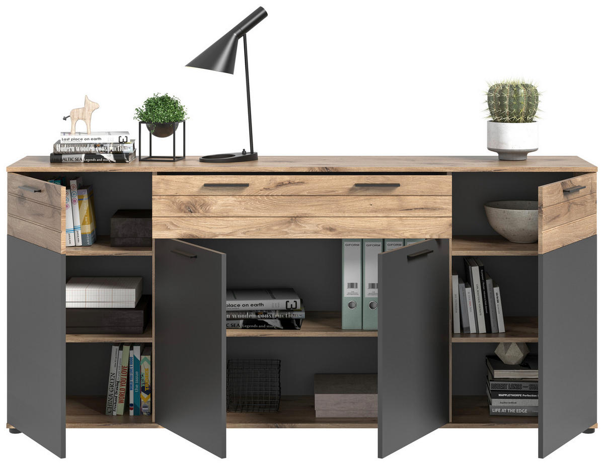 Sideboard Mason Nox Oak Nachbildung dunkelgrau B/H/T: ca. 200x91x40 cm Mason - dunkelgrau (200,00/91,00/40,00cm)