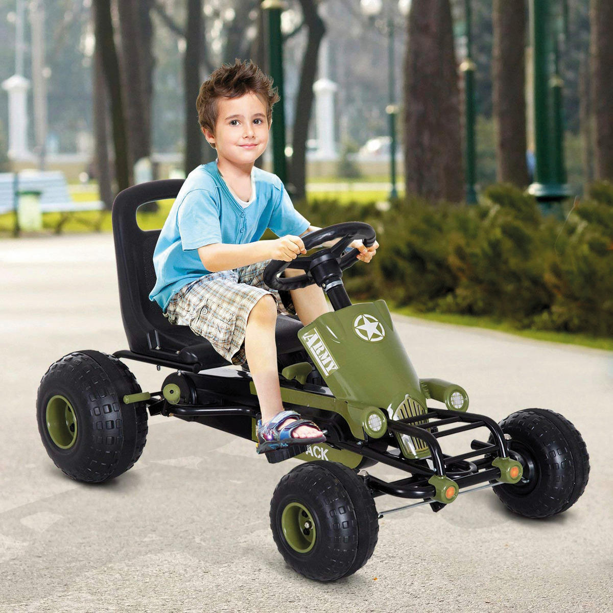 HOMCOM Kinder-Tretauto grün B/H/L: ca. 65x56x99 cm Kinder_Tretauto - schwarz/grün (99,00/65,00/56,00cm) - HOMCOM