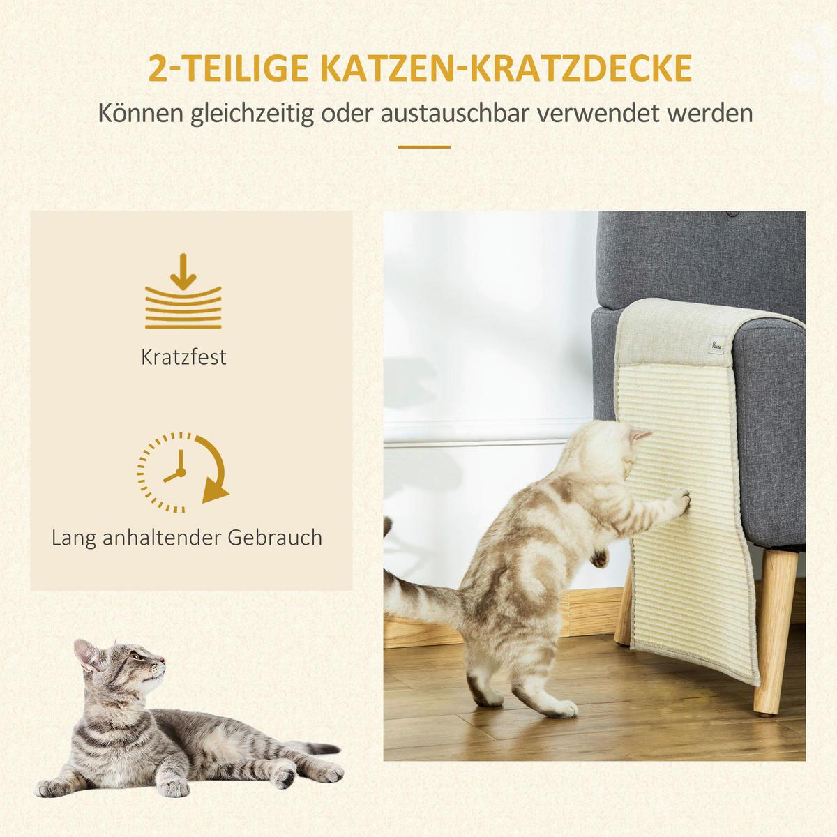PawHut Tier-Zubehör grau Polypropylen B/H/L: ca. 45x130x0,3 cm Kratzebrett - beige/grau (0,30/45,00/130,00cm) - PawHut