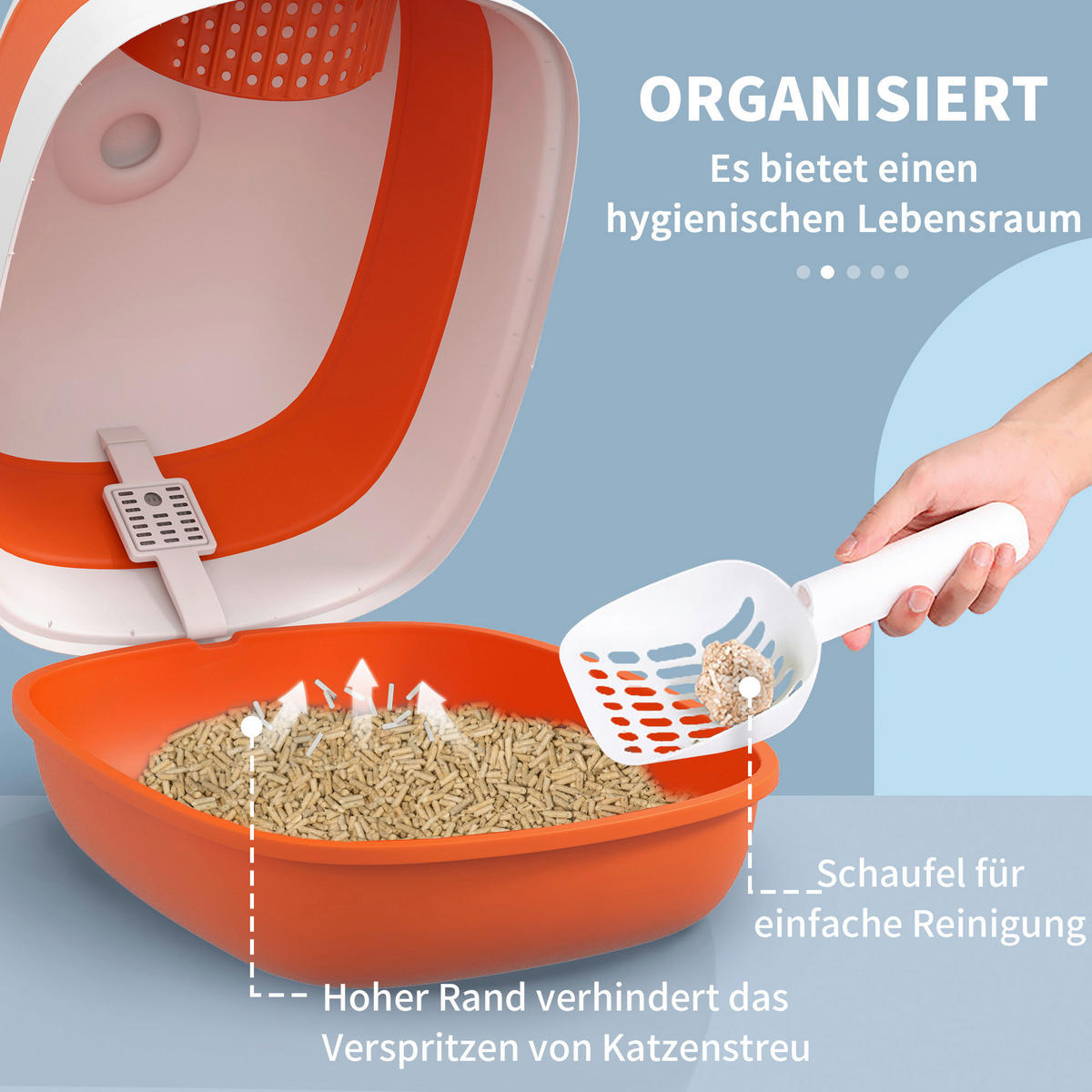 PawHut Katzentoilette weiß Kunststoff B/H/L: ca. 41x38x52 cm Katzentoilette - orange/weiß (52,00/41,00/38,00cm) - PawHut
