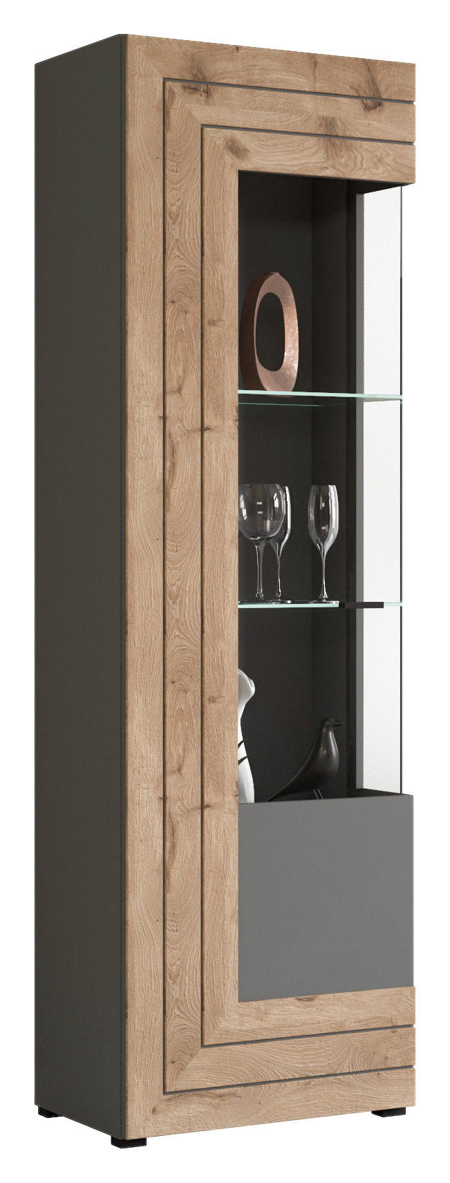 Vitrine Freno B/H/T: ca. 60x194x37 cm Freno - Eiche/grau (60,00/194,00/37,00cm) - xonox.home