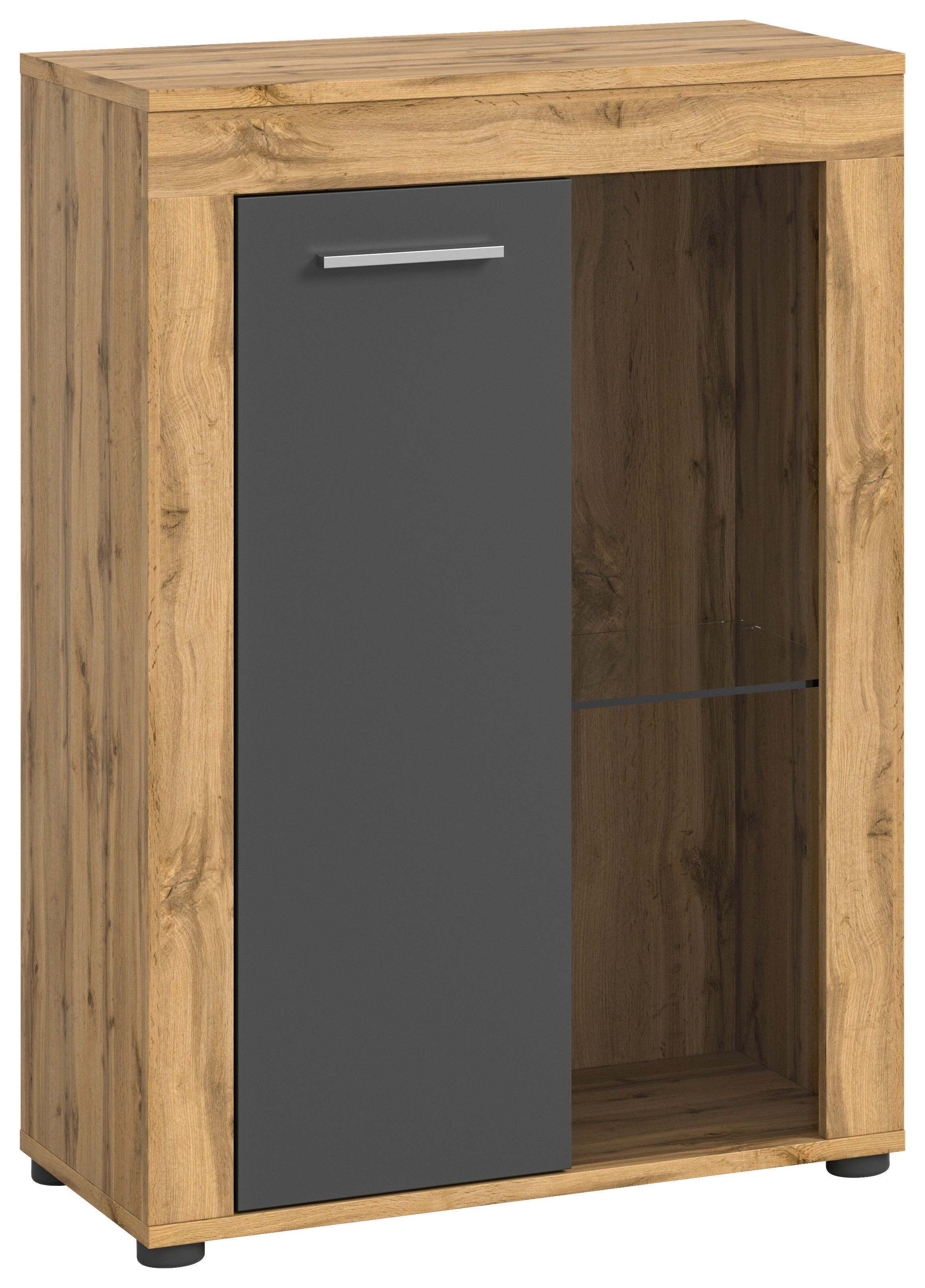 Vitrine Jam Eiche Wotan Nachbildung grau B/H/T: ca. 60x86x35 cm Jam - Eiche/grau (60,00/86,00/35,00cm) - xonox.home