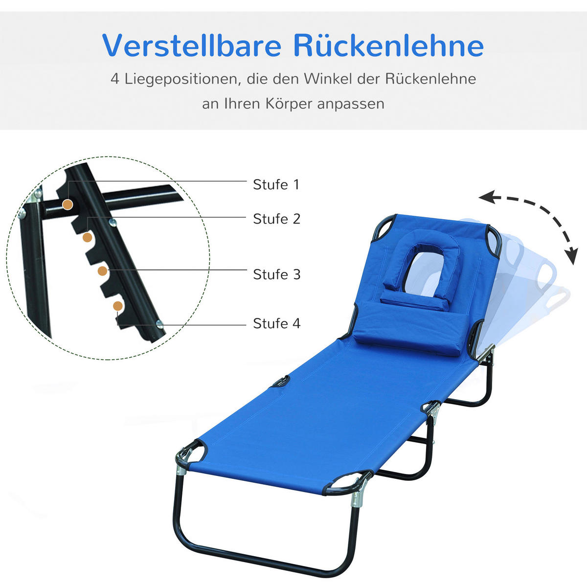 Outsunny Sonnenliege blau Stoff B/H/L: ca. 56x28x190 cm Sonnenliege - blau (190,00/56,00/28,00cm) - Outsunny