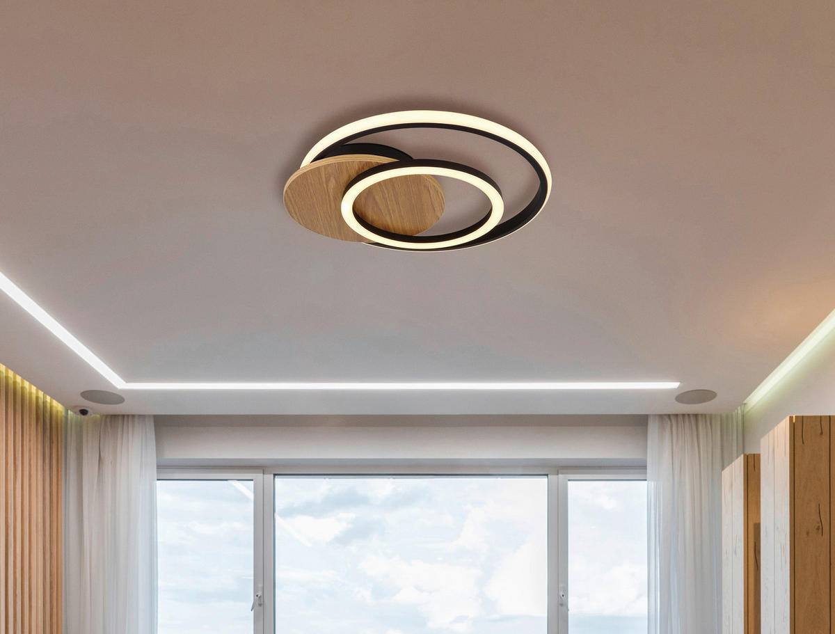 GLOBO LED-Deckenleuchte JULIO 67331-24 Opal mattschwarz MDF Kunststoff B/H/L: ca. 38x6,5x36 cm 1 Brennstellen JULIO - Opal/mattschwarz (36,00/38,00/6,50cm) - GLOBO